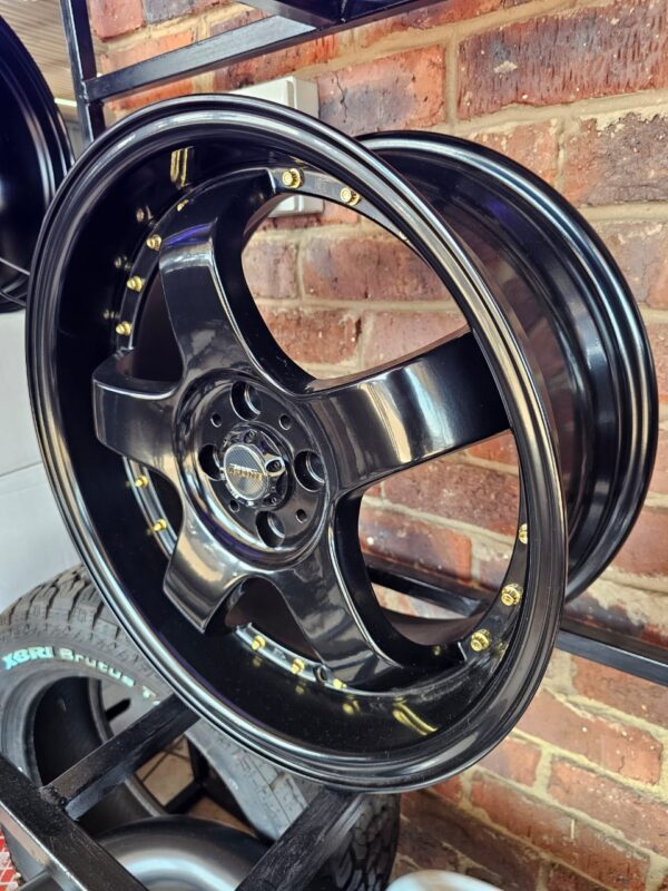17" Alloy Wheel – 4x100 PCD Black with Gold Rivets - Image 2