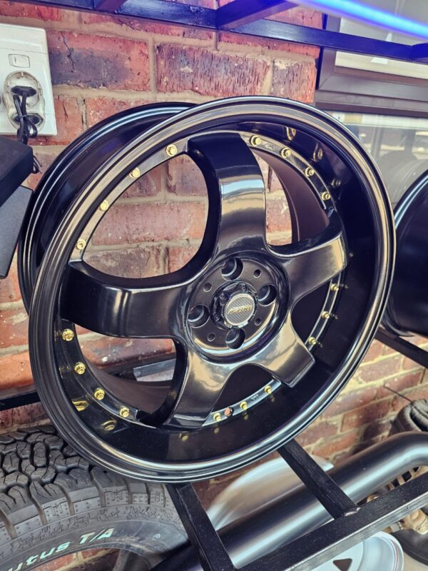 17" Alloy Wheel – 4x100 PCD Black with Gold Rivets